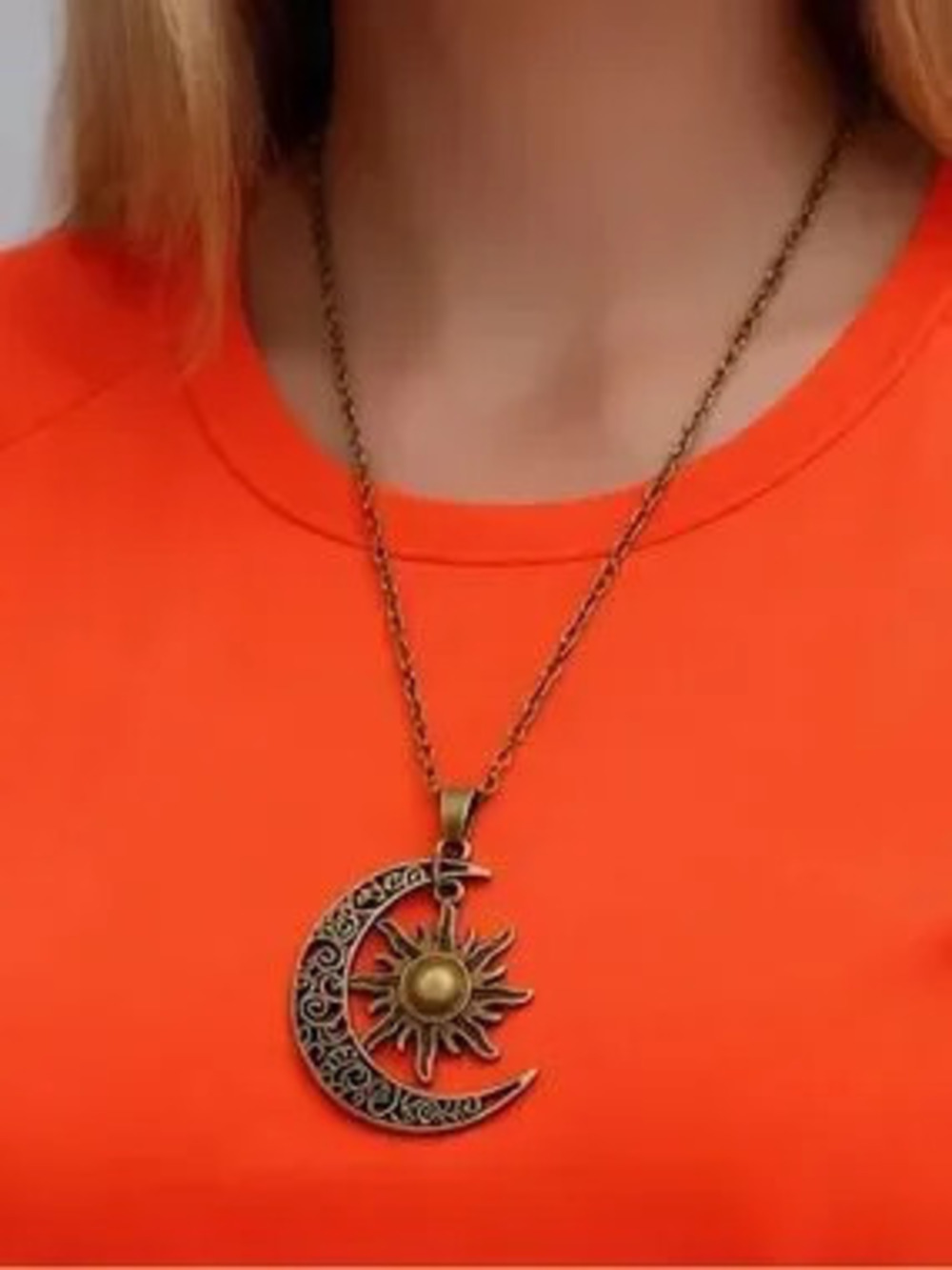 Anthropologie Bronze Sun & Moon Crescent Necklace